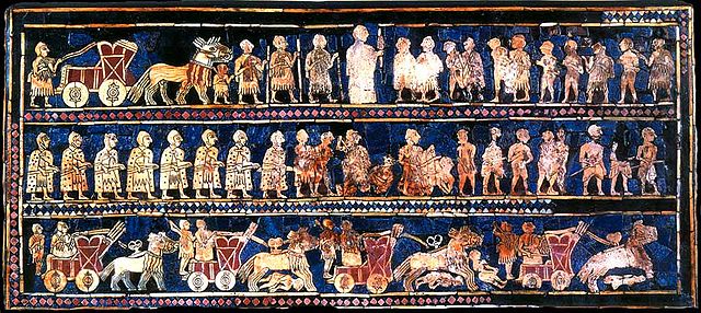 ‘War’-panel of the Standard of Ur, c 2600 BCE.